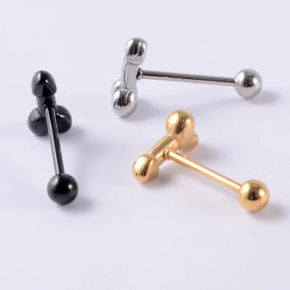 1PCS Surgical Steel Tongue Rings Punk Rock Style Hypoallergenic Piercing Tongue Nails Tongue Barbells Piercing Body Jewelry 14g