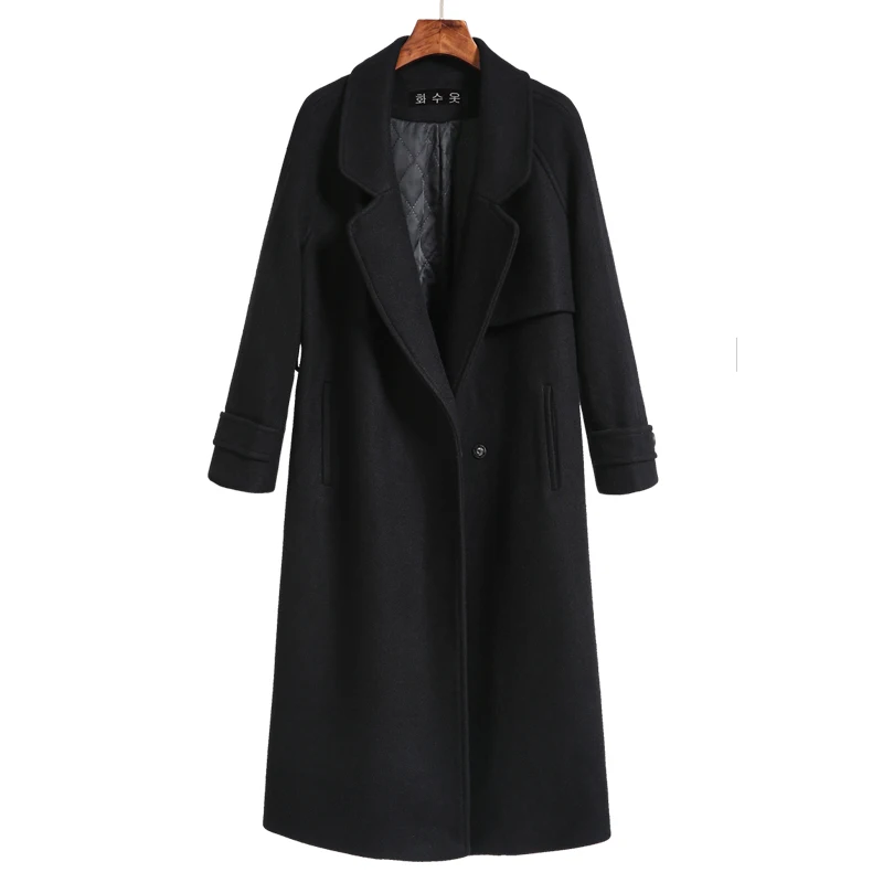 Autumn Winter New Women's Casual Wool Blend Trench Coat Oversize Long Coat with belt Women Wool Coat Cashmere Outerwear