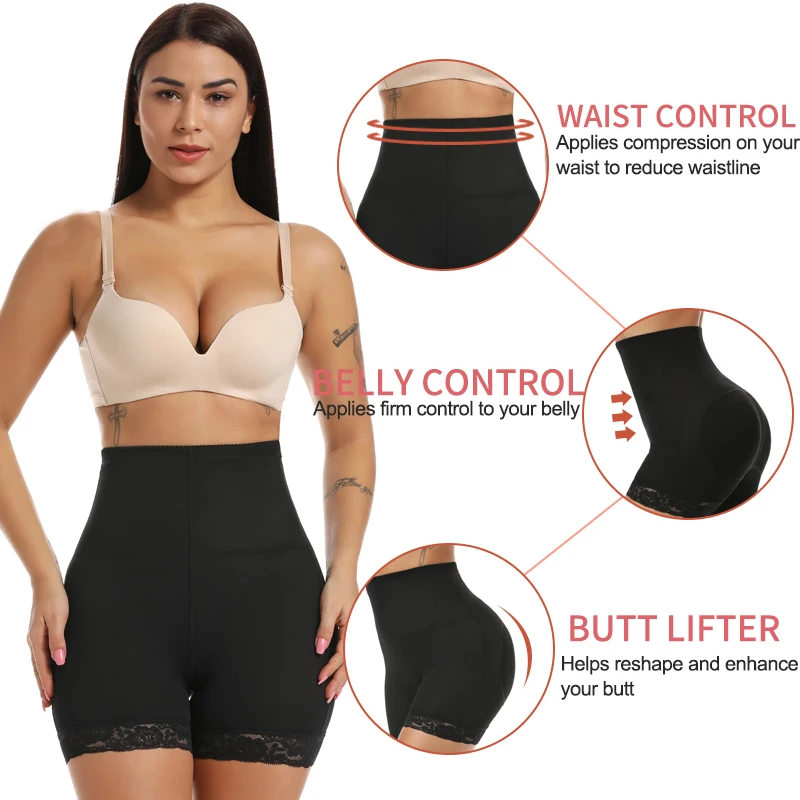 Womens Padded Shapewear Hip Enhancer Shorts High Waist Body Shaper Buttocks Pad Panties Butt Lifter Booty Waist Trainer Control