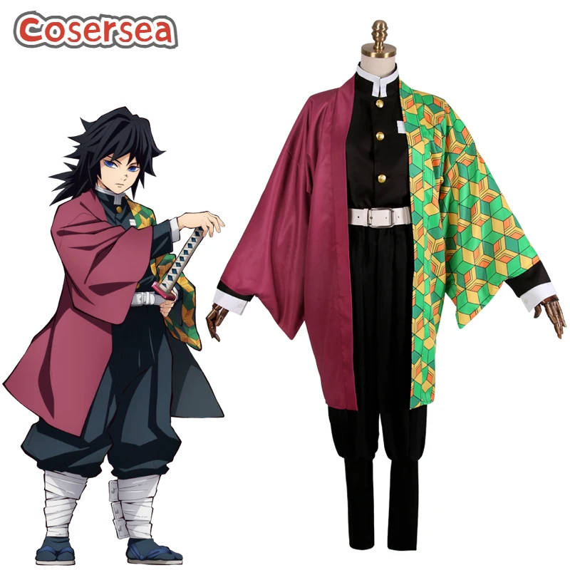 

Cosersea Demon Slaye Tomioka Giyuu Cosplay Male Uniform Costume Anime Kimetsu no Yaiba Men Kimono Full Set Halloween