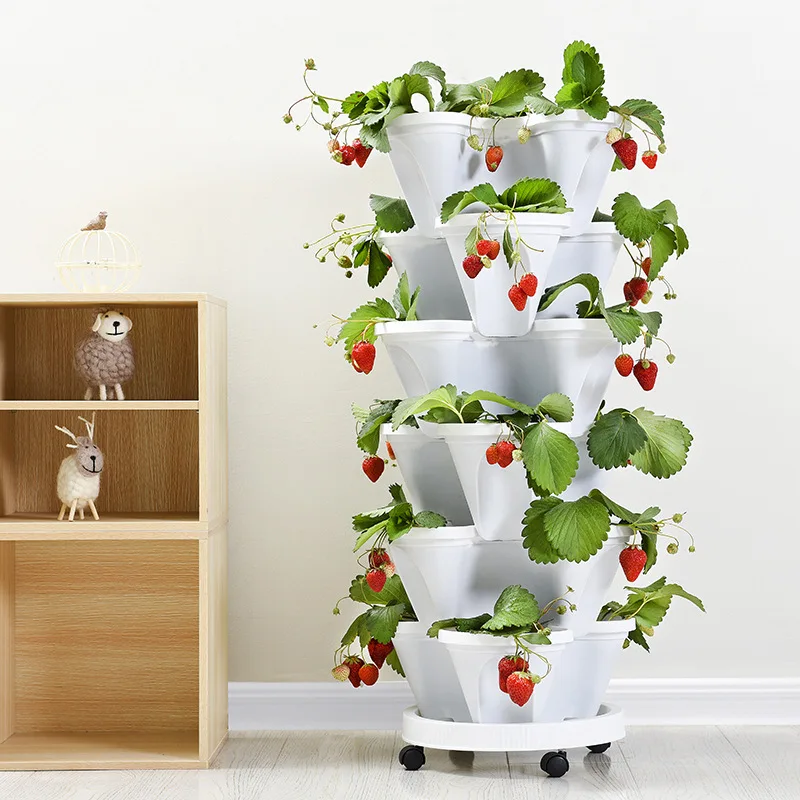 

6 Layers Three-Dimensional Planter Plastic Strawberry Box Butterfly Pots With Pulleys Household Garden Greenhouse