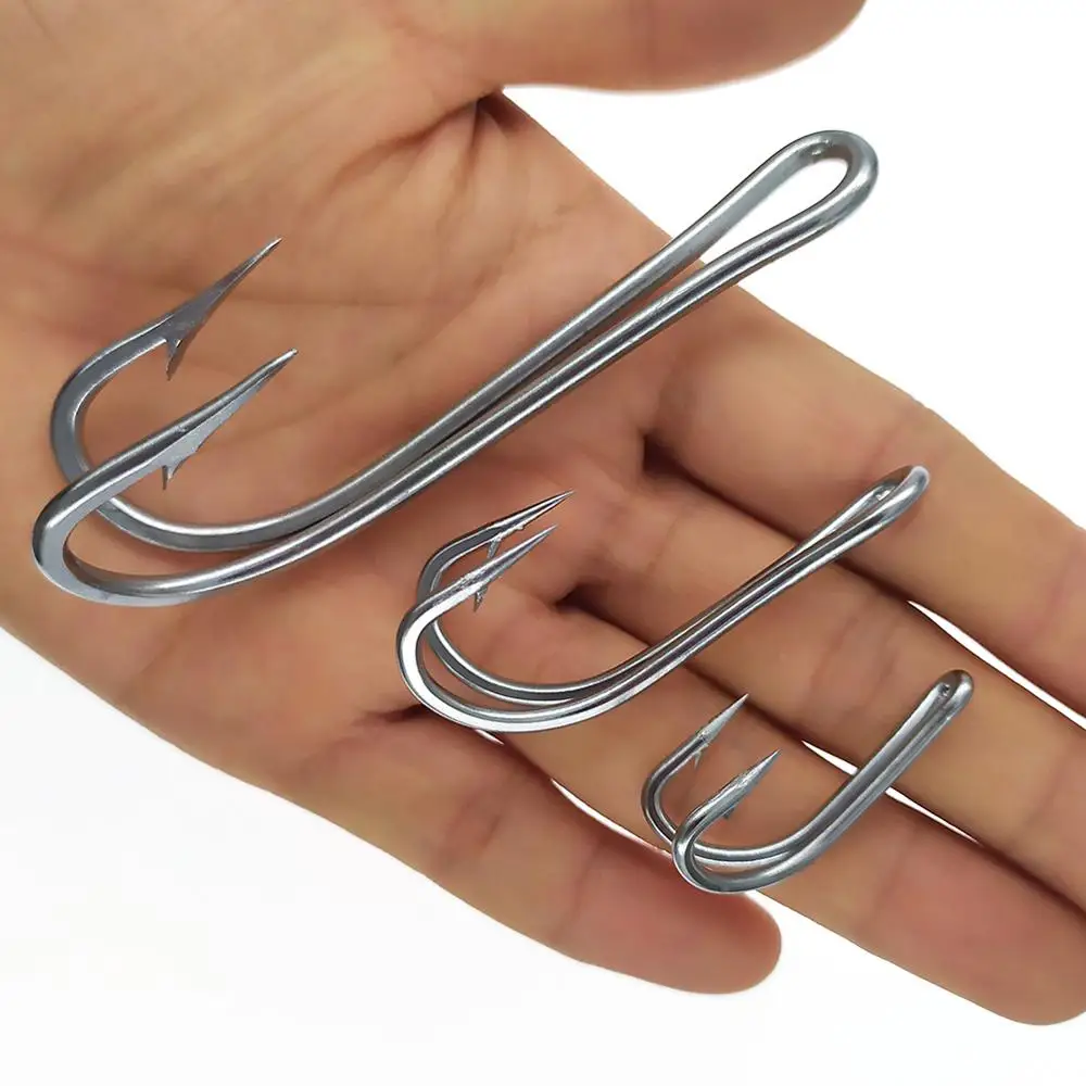 Sea Fishing Hooks Double Hook #28-#20 Heavy-duty Stainless Steel Frog Hook Accessories for Trolling Lures Tuna Carp Fishing