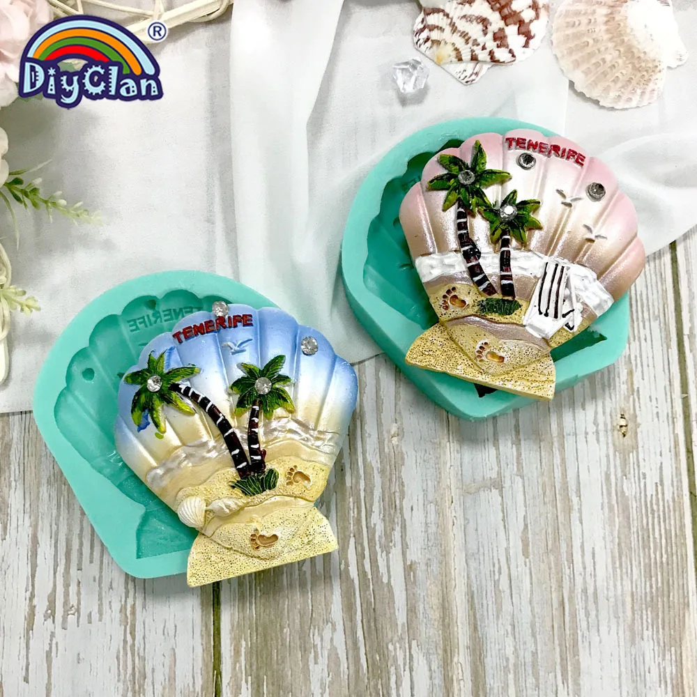 Tropical Beach Landscape Coconut Tree Sailboat Styles Shell Silicone Fondant Mold DIY Biscuit Chocolate Baking Cake Tools