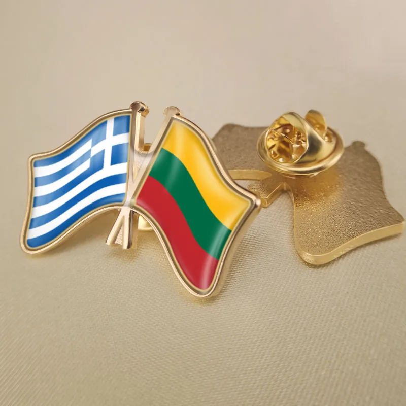 

Greece and Lithuania Crossed Double Friendship Flags Lapel Pins Brooch Badges