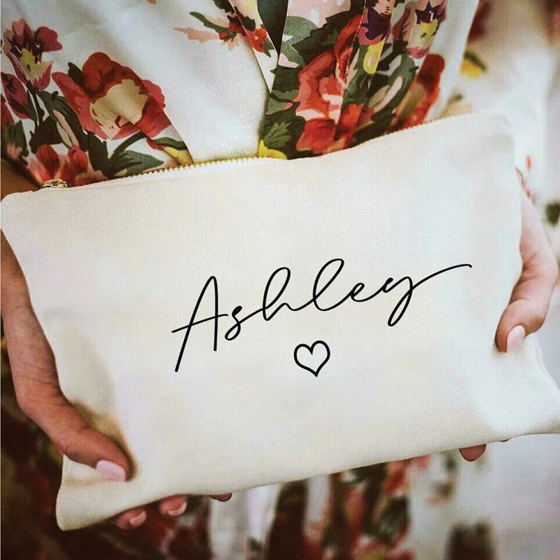 Personalized Makeup Bag Bridesmaid Gift Bachelorette Party Favors Bridal Shower Proposal Canvas Cosmetic Bag Monogram Pouches