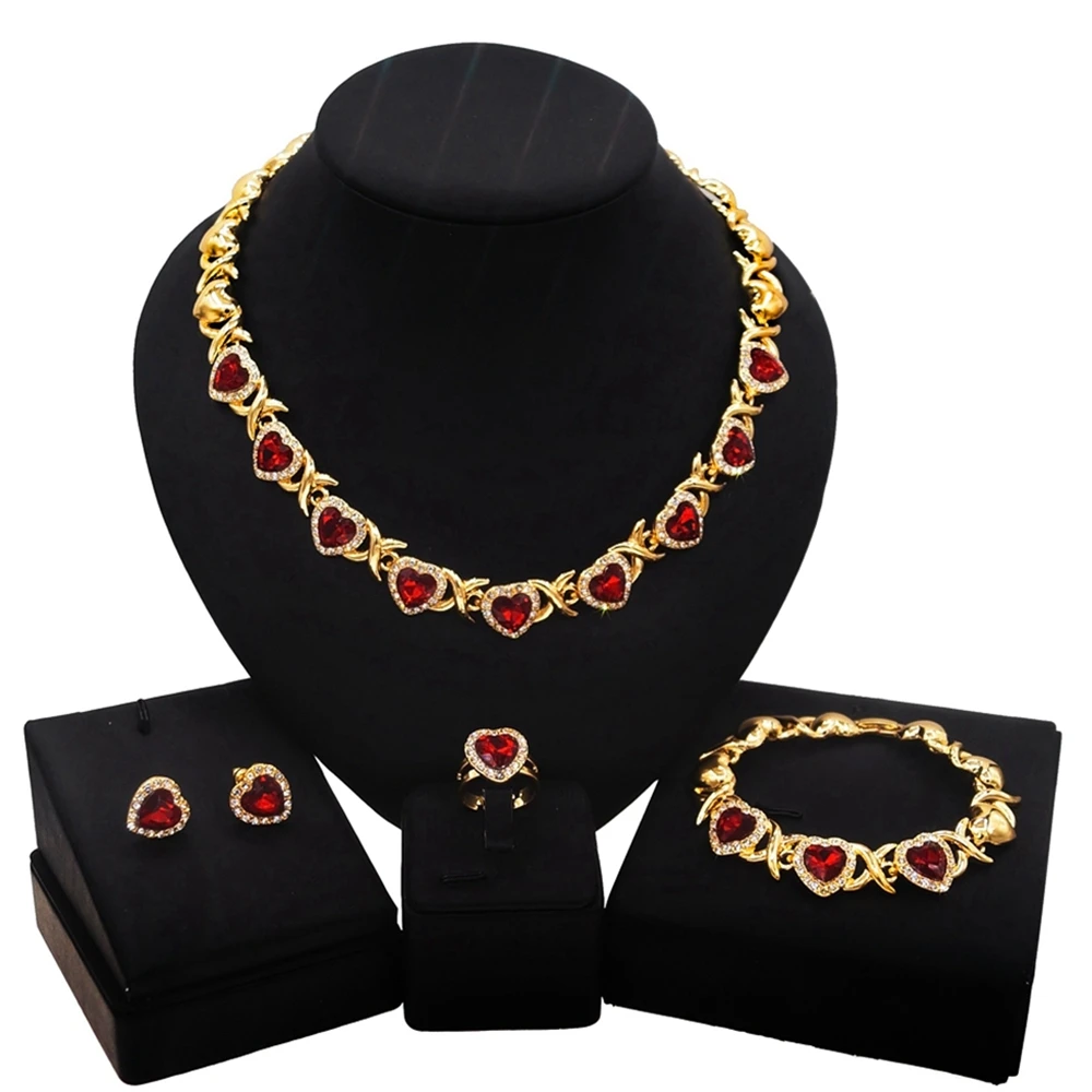 Yulaili Beautiful Noble Ruby Love Heart Shape Fashion Jewelry Set Series and Queen\'s Date Dinner Party New Style Jewelry Sets