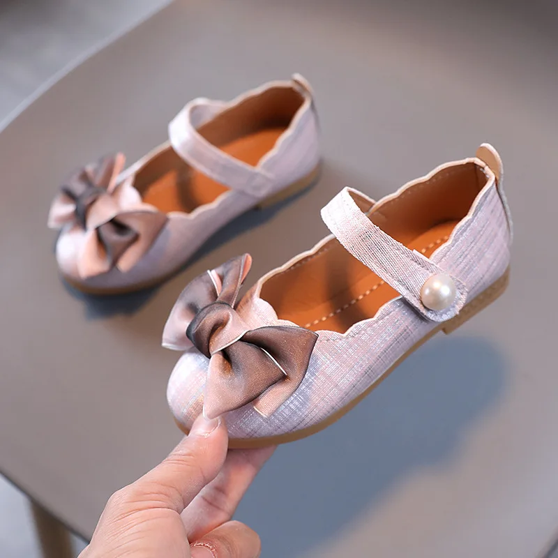 Pink Gold Silver Soft-soled Children Flat Single Shoes Girl Princess Shoes For Wedding Party Dance Performance Leather Shoes