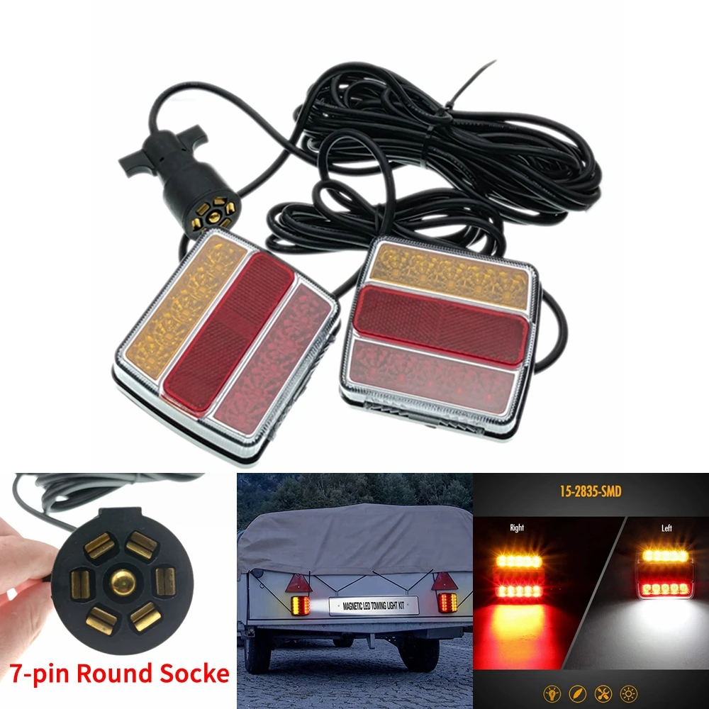 Rear Trailer Towing Tail Lights 10m Cable 7Pin Brake Stop Lamp License Number Plate Turn signal Waterproof Reflector 12V Truck