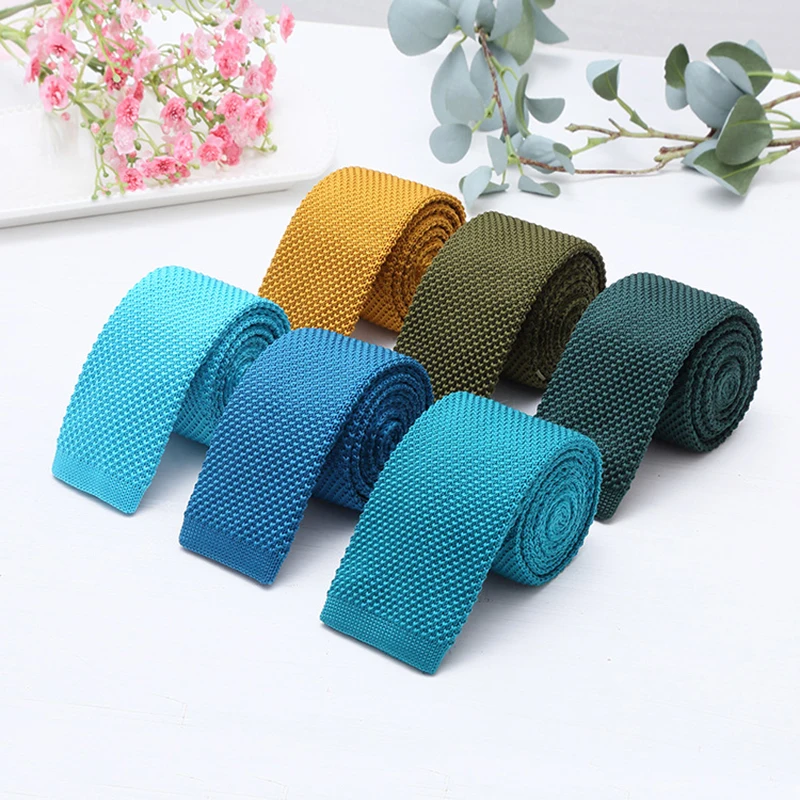 GUSLESON Brand New Fashion Mens Knitted Solid colourful Men Tie Slim Designer Cravate Narrow Skinny Neckties For Men Neckwear