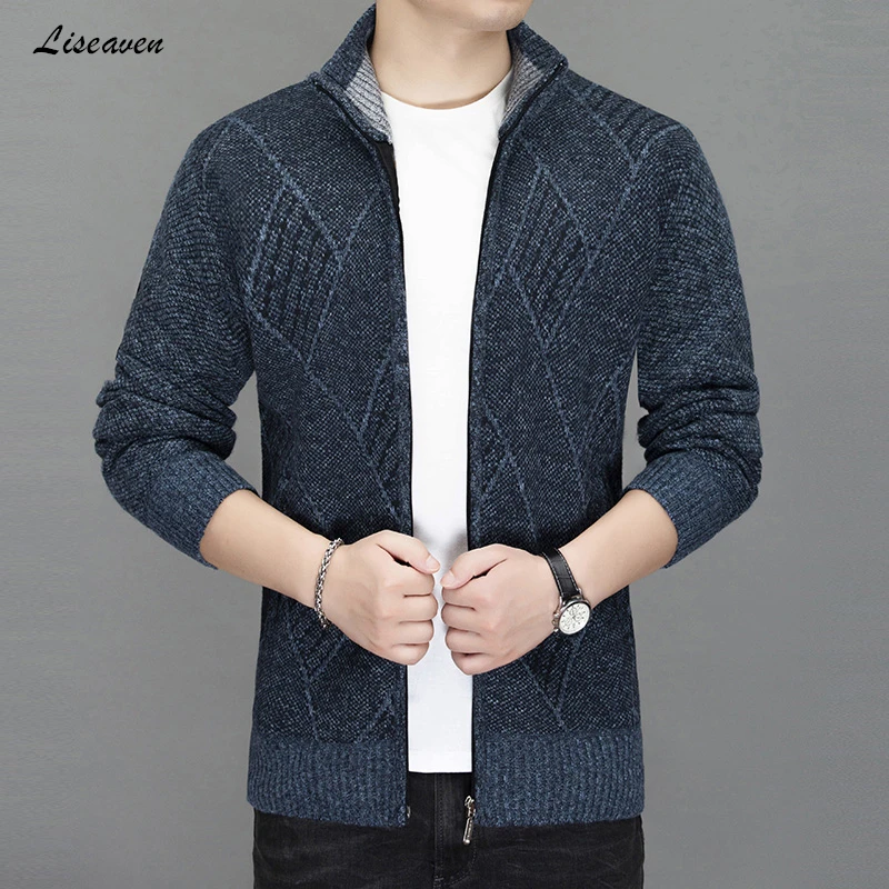 

Liseaven Men's Cardigans Winter Jackets Men Knitwear Coat Sweater Stand Collar Warm Sweatercoat Men's Jacket Coats