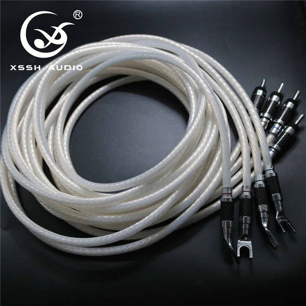 1 Set 4pcs XSSH Hi-end HIFI DIY OEM Pure Copper Silver Plated Banana Plug to Y Shape Spade Banana Plugs Speaker Cable Cord Wire