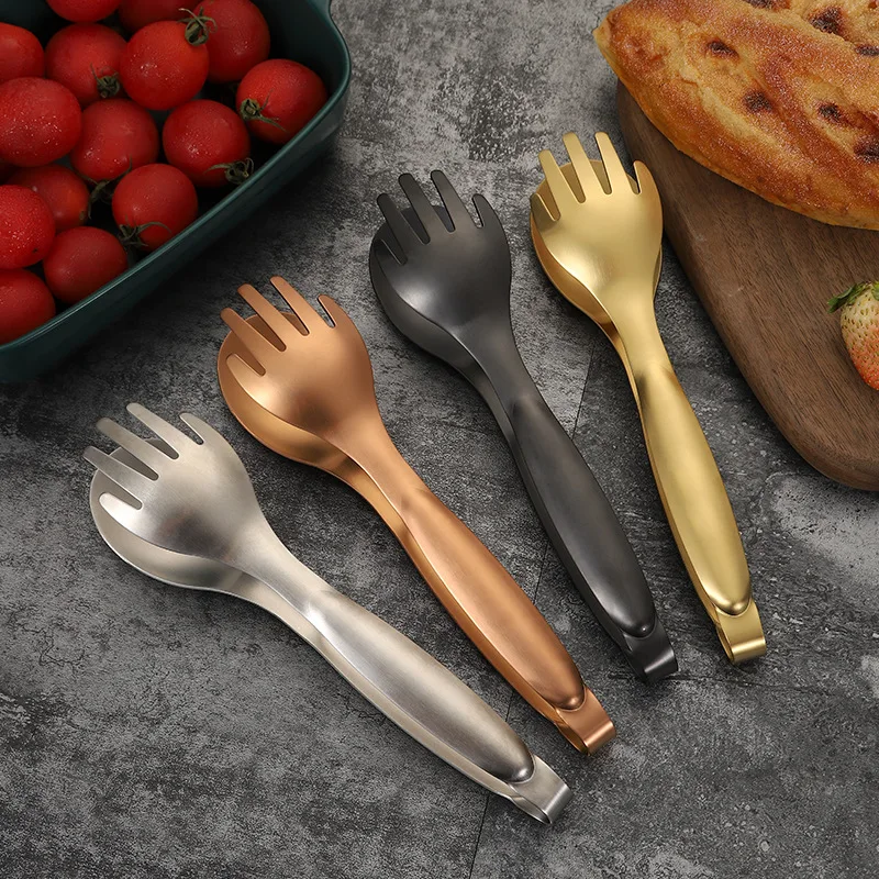 Pegador de comida de aço inoxidável, pinça para salada, pegador de salada, grampo prateado para festa de buffet, acessórios de cozinha, utensílio de cozinha de 7.8''