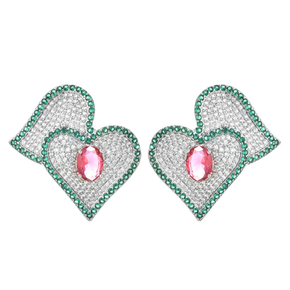 Southeast Asian Fashion Temperament Heart-shaped Micro Zircon Earrings Women/Girls Wedding Party Live Jewelry Earrings