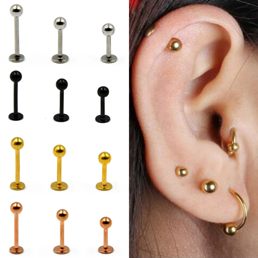 5Pcs/lot 16G 18G Tragus Helix Bar 3-4mm Ball Stainless Steel Labret Lip Bar Rings Stud Cartilage Ear Piercing Body Jewelry