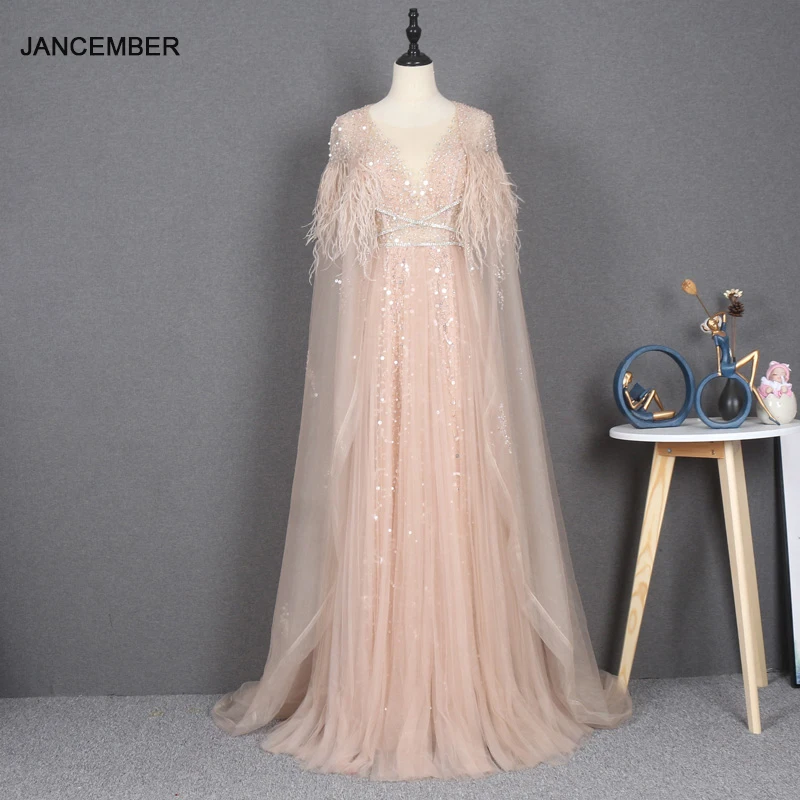 

YY260 JANCEMBER Pink Feather Beaded Elegant Evening Dress Slimming High-end Elegant Performance Banquet Photography Gowns