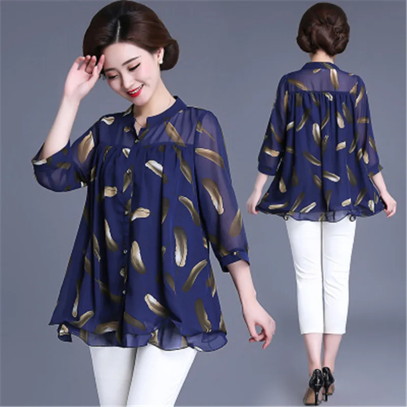 Chiffon shirt New Summer Three Quarter Sleeve Shirt Sexy V-neck Floral Print Tops Blouse Fashion Casual Shirt Cloths Tops A497