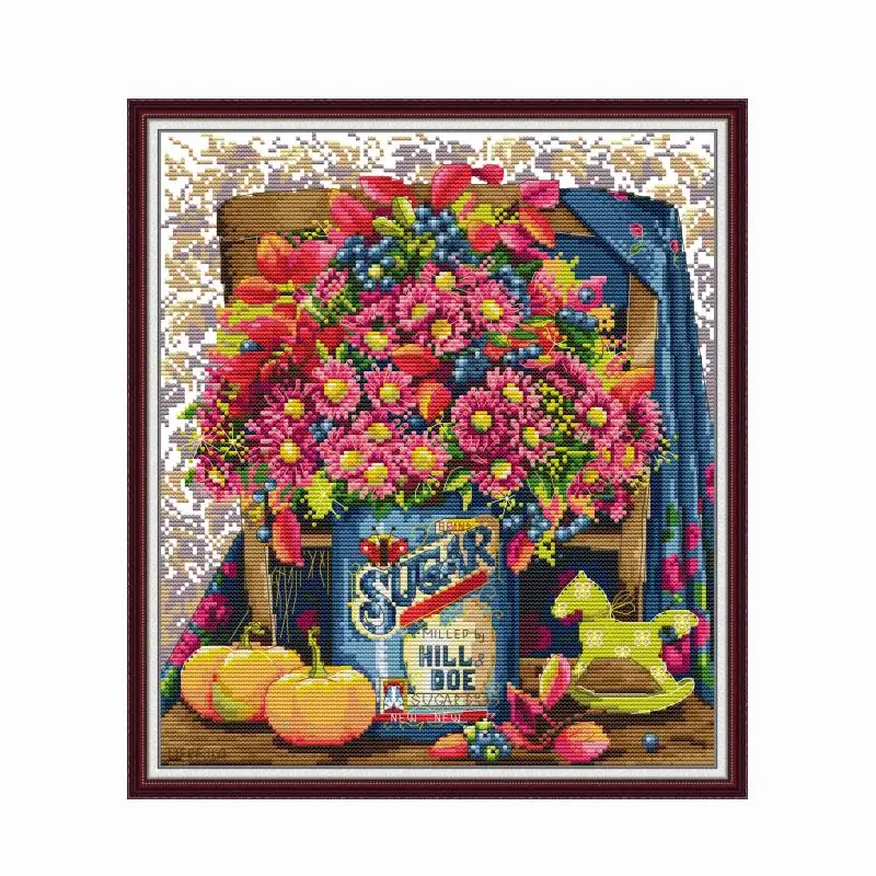 

Daisy Vase Cross Stitch Kits Patterns 11CT 14CT Printed Counted Fabric Thread Embroidery Needlework Set Joy Sunday Factory Store