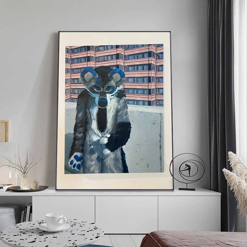 Abstract Canvas Poster Furry Animal Coat With Slim People Prints Vintage Retro Art Picture for Bedroom Frameless Home Room Decor