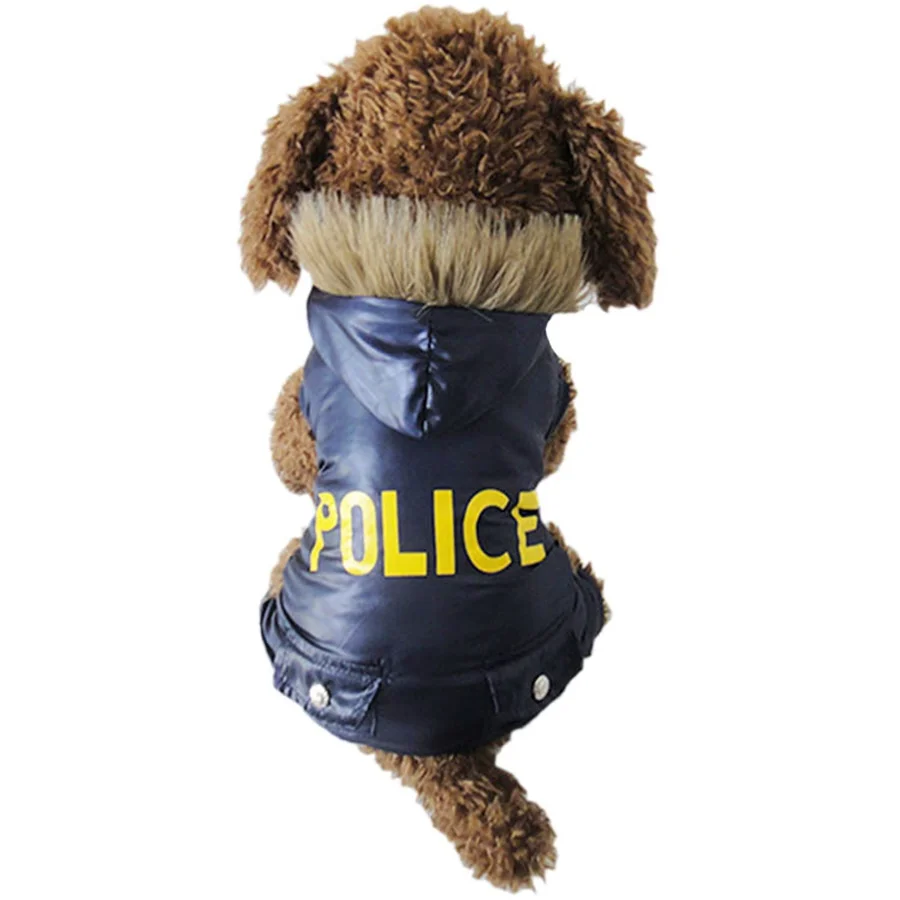 Pet Clothes Cosplay Police Style Thicken Warm Dog Coat Winter Windproof Coat Jumpsuit New Hooded Dogs Clothing