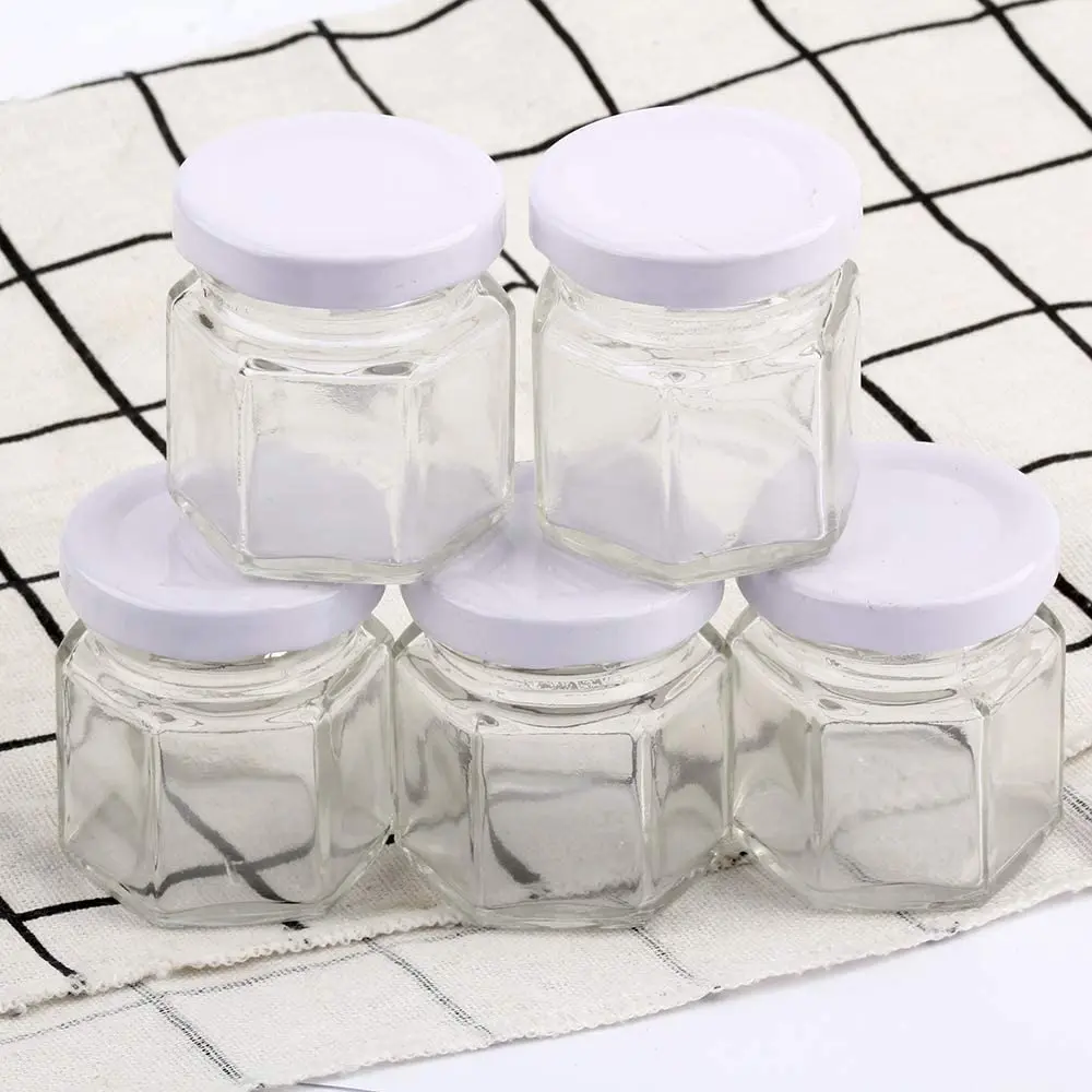 Small Mason Jars,  Small Glass Jars Mini Honey Jars Clear Hexagon Jars with Lids mini glass jar