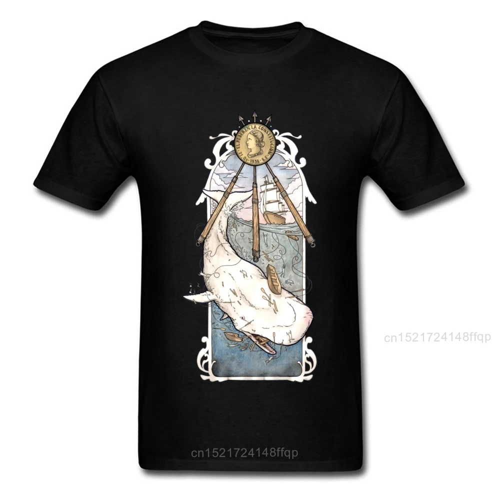 Retro Whale Dick Men's Unique T-shirt Cool Short Sleeve Black Tee Shirts Top Cotton Fabric Classic Sea Ship Painting