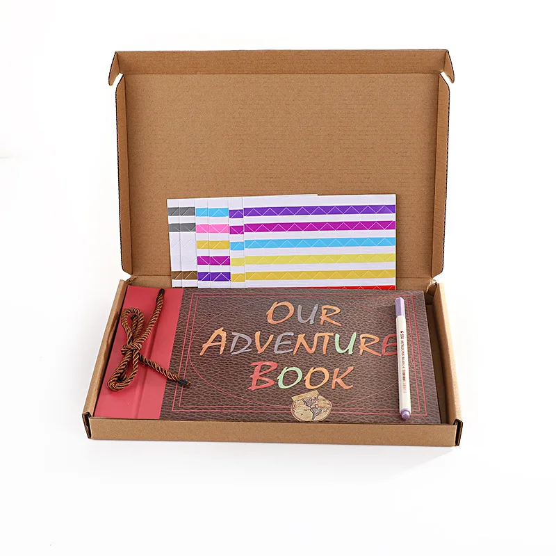 Adventure Photo Album Gift Box Set DIY Vintage Kraft Paper Inside Scrapbook Tether Loose Leaf