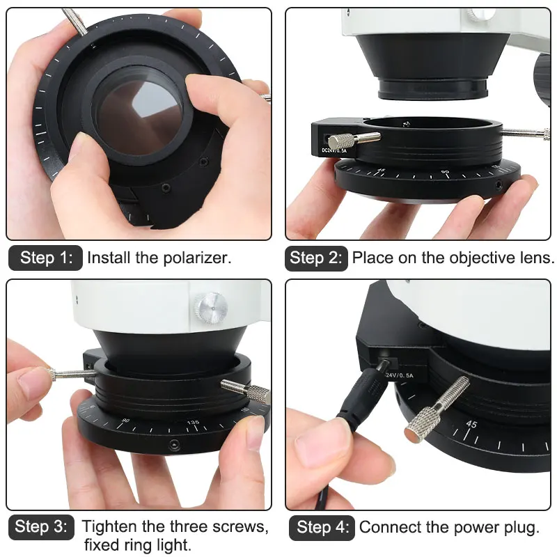 Microscope LED Ring Light Microscope Illuminators Diameter 62mm with Polarizer for Industrial Microscope Camera Light Source