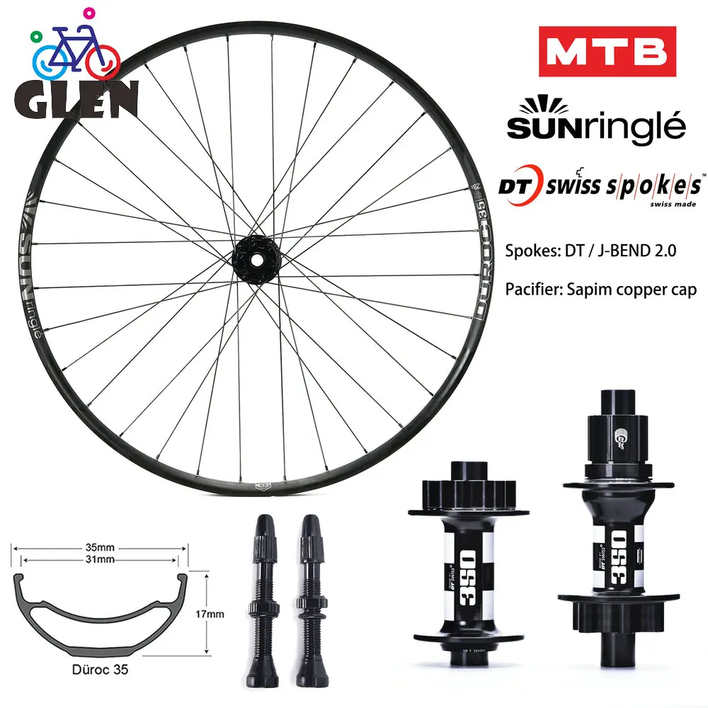 

MTB DT 350 wheel HUB BIKE SUN DUROC 35 35MM width 28H/32H 110x15MM 148x12mm 29er XC Mountain bike set BOOST