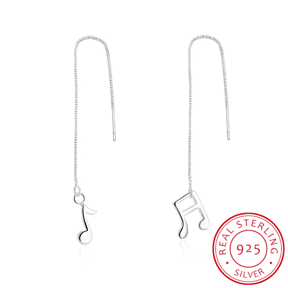 High Quality 925 Sterling Silver Music Symbol Long Chain Drop Earrings for Women 925 Sterling Silver Fine Jewelry Wedding Gift