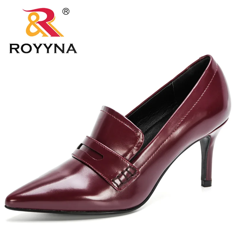 ROYYNA New Designers Original Top Quality Women Pumps Pointed Toe Thin Heels Dress Shoe Nice Leather Wedding Shoes Feminimo