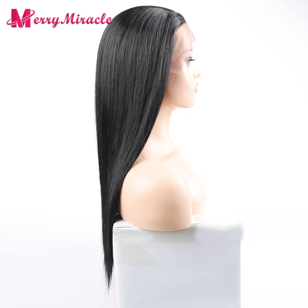 Natural Black Synthetic Lace Front Wig Long Silky Straight Synthetic Wigs for Black Women Heat Resistant Futura Fiber Hair Wigs