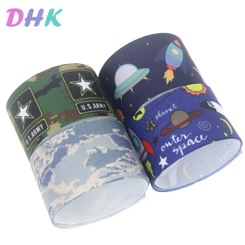 

DHK 1.5inch 50yards Space Camo Army Printed Grosgrain Ribbon Accessory Hairbow Headwear Decoration DIY OEM 38mm S1242