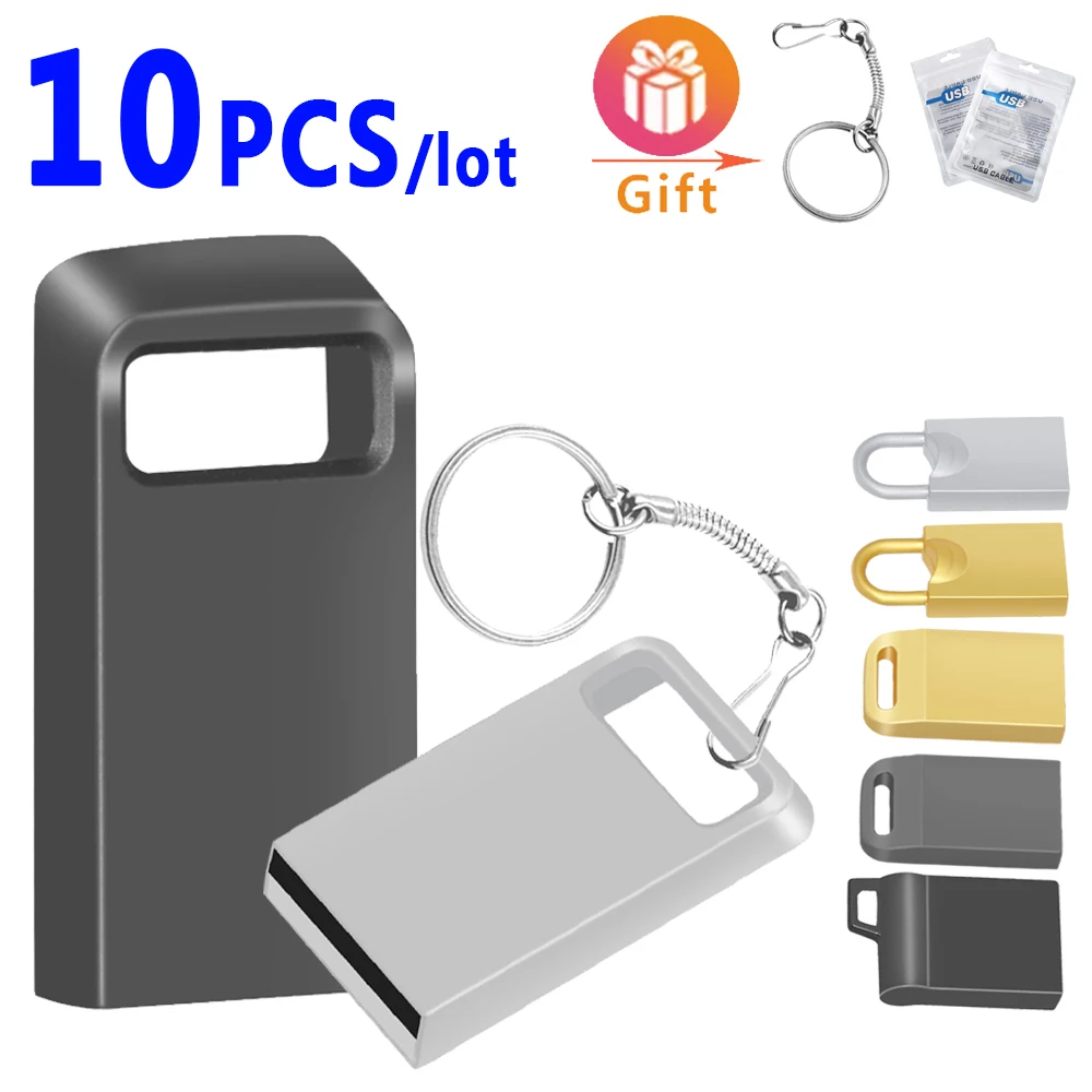 10 Cái/lốc Mới Siêu Mini Kim Loại Đèn LED Cổng Usb 4G 8G 16G Bút 32GB Cao Cấp tốc Độ Đĩa U 64G Pendrive 2.0 Memoria