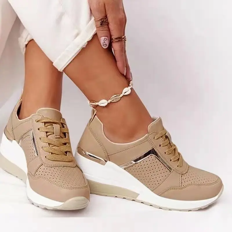 2021New Wedge Sneakers Women Lace-Up Height Increasing Sports Shoes Ladies Casual Platform Air Cushion Comfy Vulcanized Shoes