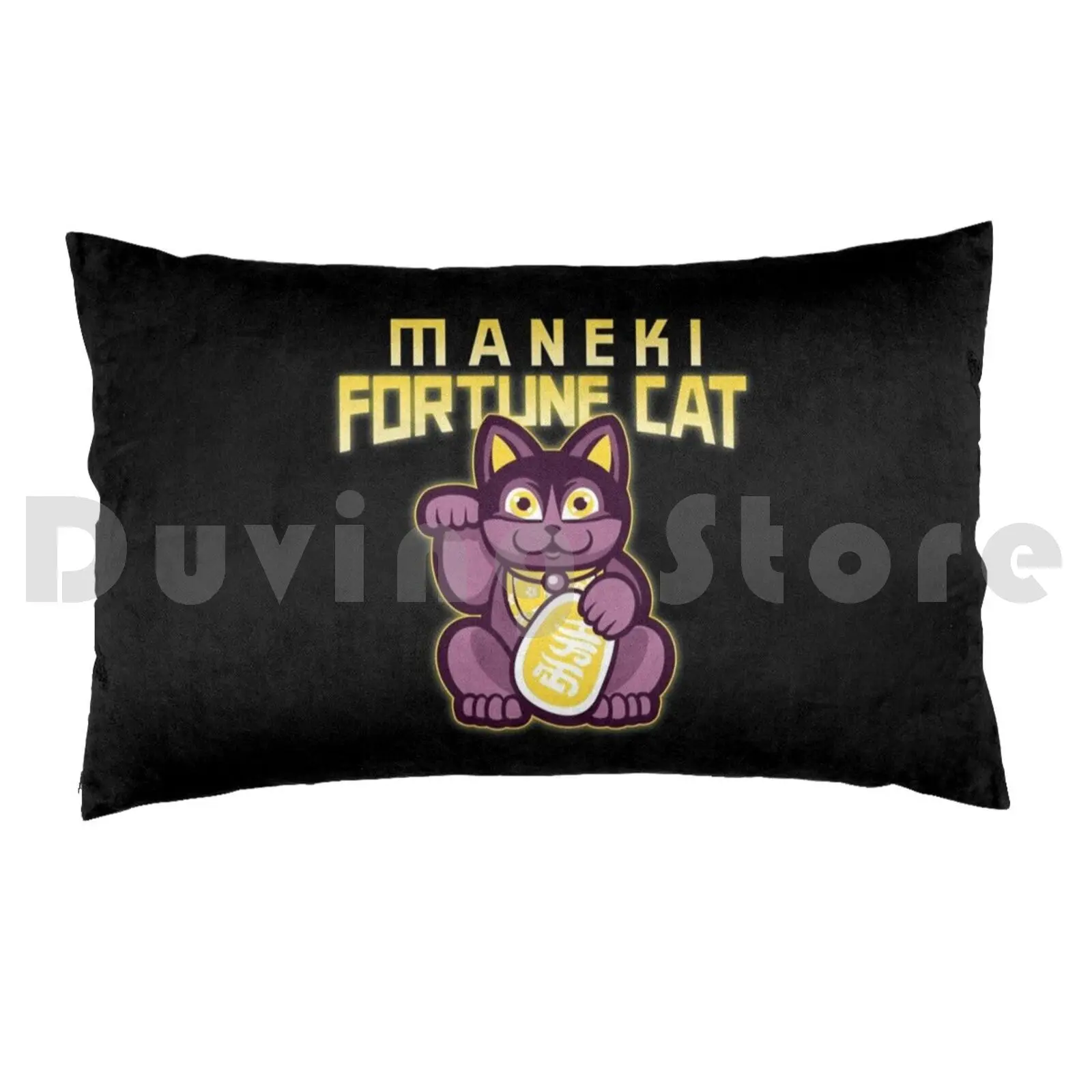 Maneki Fortune Cat Gold Version Pillow Case Printed 50x75 Maneki Neko Lucky Cat Feng Shui Money Art Japanese