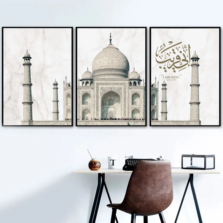 Wall Art Canvas Painting Taj Mahal Muslim Mosque Quran Allah Black White Nordic Posters And Prints Wall Pictures For Living Room