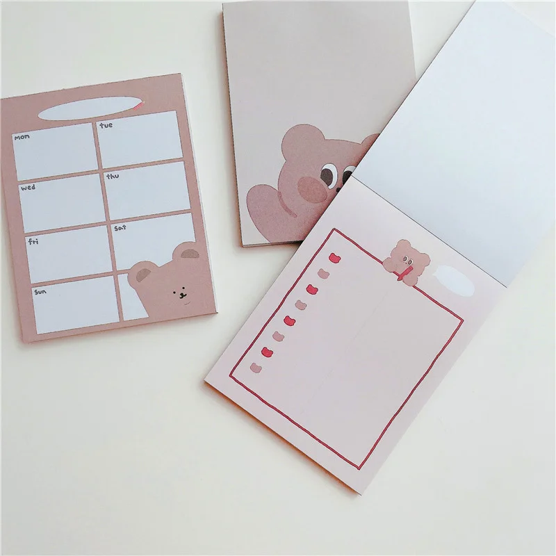 Korean Ins Cute Brown Bear Memo Pad Student Cartoon Mini Notepad Message Paper Weekly To Do List Kawaii Stationery 50 Sheets