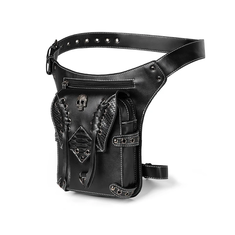 Fashion Vintage Steampunk Moto Bag PU Repellent Rock Gothic Biker Waist Bags Shoulderbag Packs Victorian Women Drop Leg Pouch