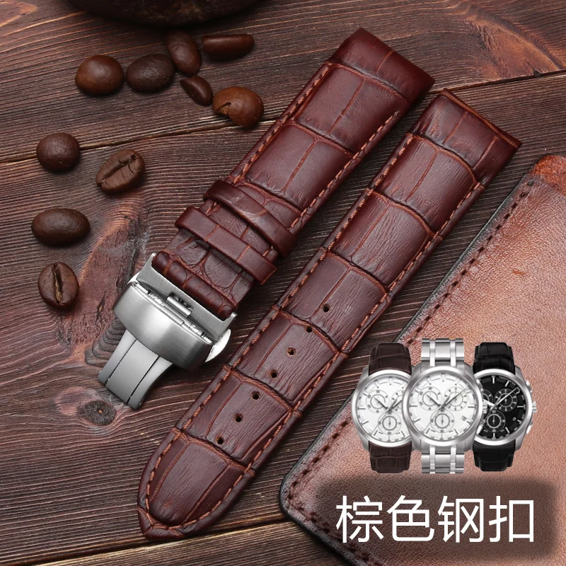 curved end Genuine Leather Watchband Belt For Tissot T035 Watch Strap T035627A/T035407A Bracelets Replacement 22mm 23mm 24mm