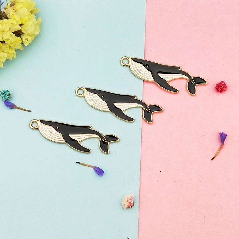 10pcs Cute Shark Whale Enamel Charms Drop Oil Cartoon Ocean Fish Alloy Charm Pendants Fit Earring Bracelet Jewelry DIY Accessory