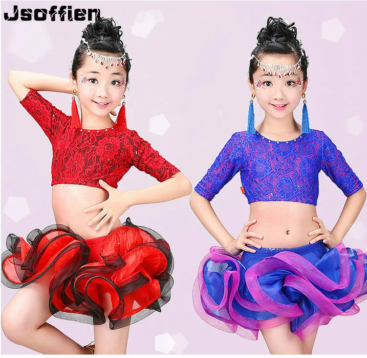 

Children Professional Latin Dance Dress Girl Middle Sleeve Ballroom Dance Wear Vestido Tango Waltz Cha-cha Modern Dance Dress