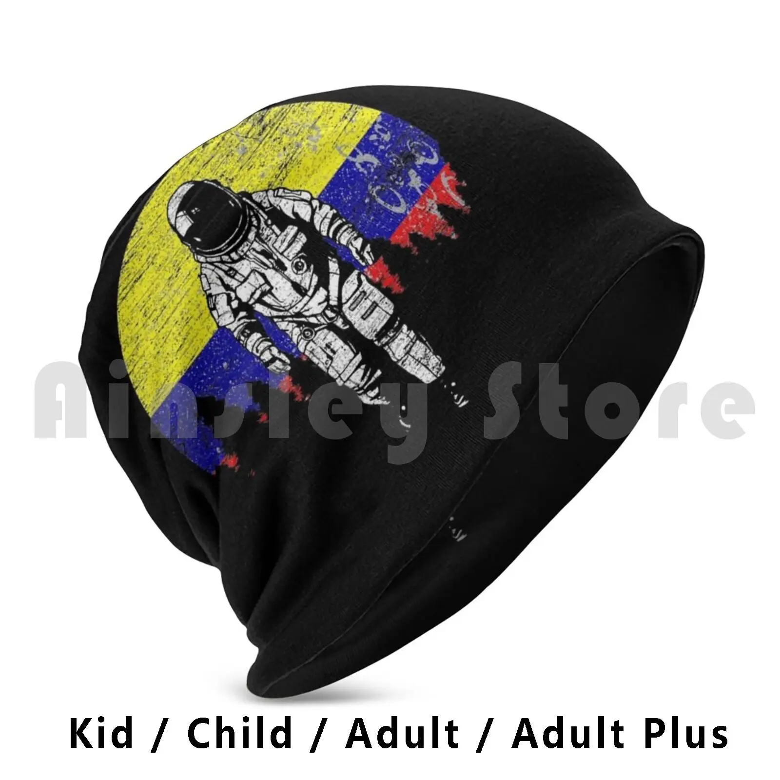 Colombia Flag Astronaut Beanies Pullover Cap Comfortable Colombia Colombian Flag Moon Astronaut Sports National Team