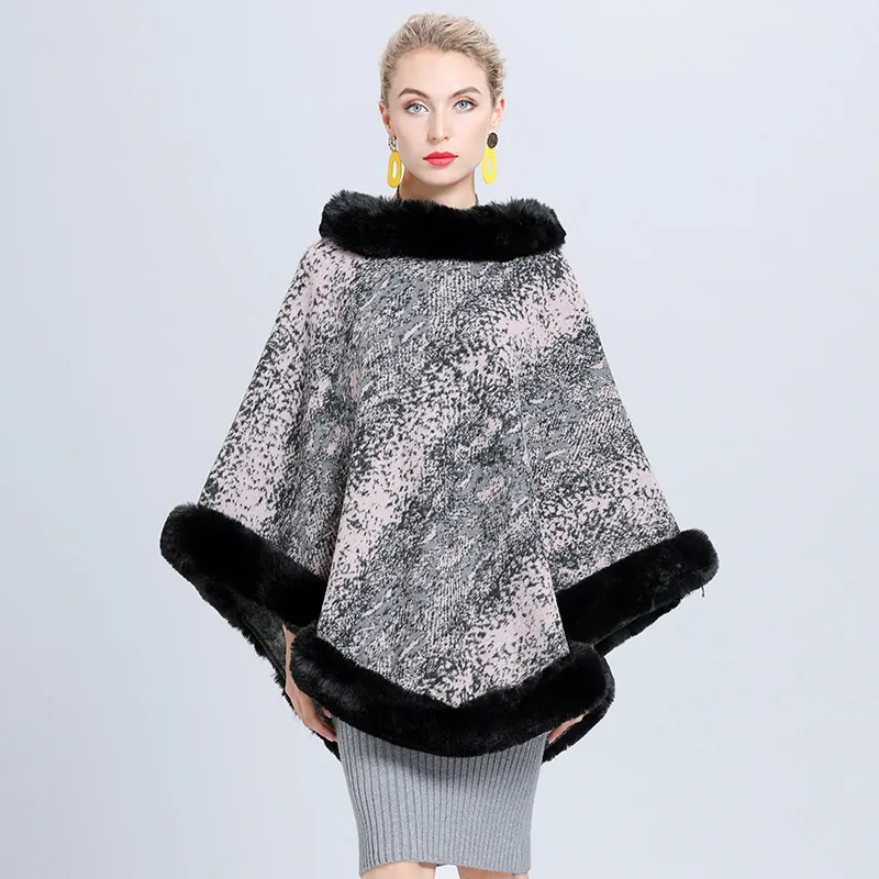 Fur Collar Warm Winter Cloak Women Pullover Poncho Capes 2020 New Female Capes Cloak Kntting Winter Poncho for Women