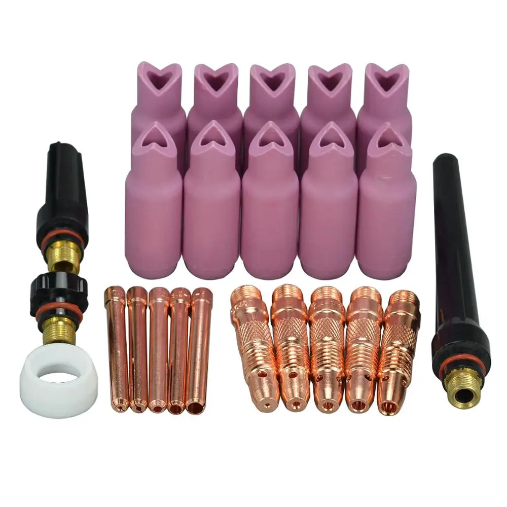 

TIG Welding Accessory Kit 90 Degree Alumina Cup Collet Body Back Cap 0.040"-1/16"-3/32"-1/8"-5/32" For Torch SR WP 17 18, 24pcs