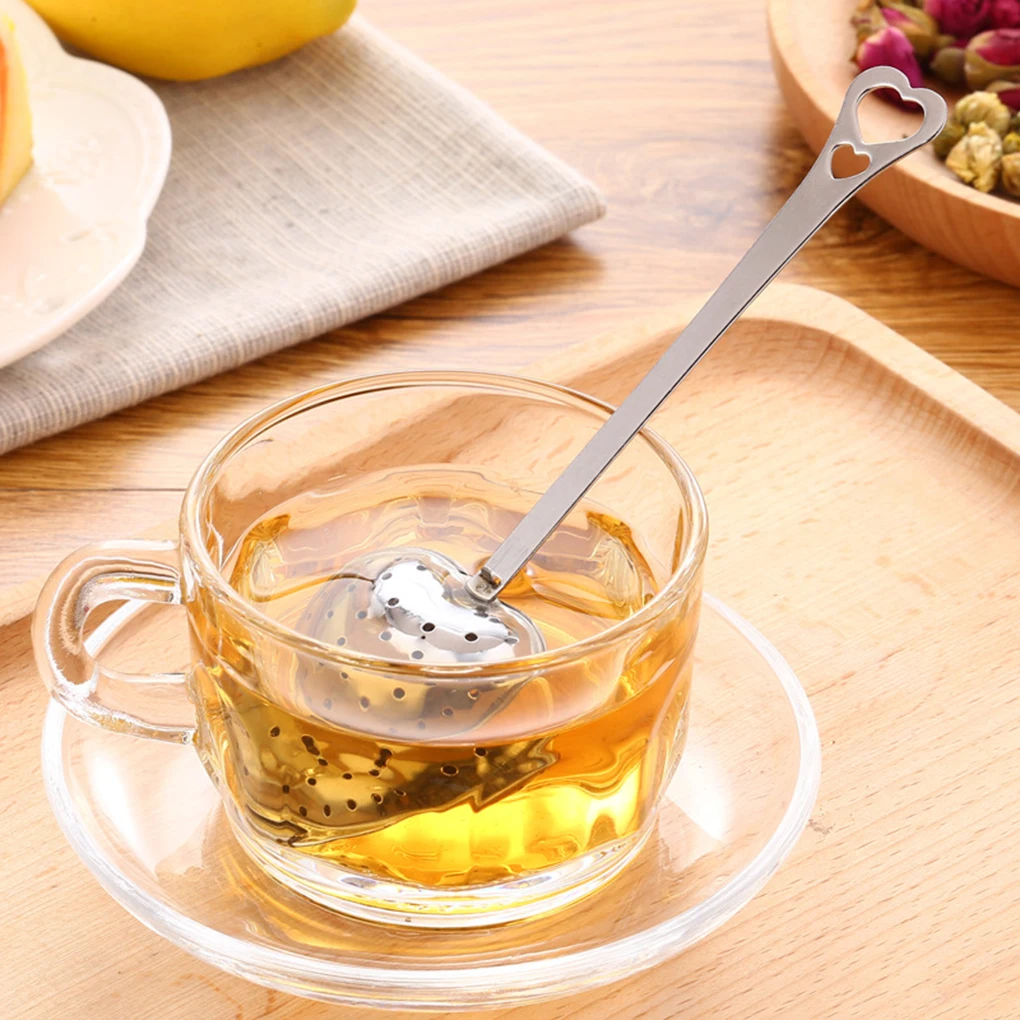 Newest Kitchen Drinkware Heart Shaped Stainless Steel Tea Infuser Spoon Strainer Steeper Handle Tea Filter