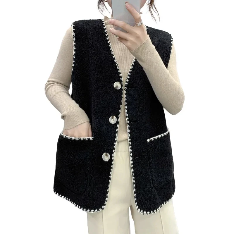 

Women Lambswool Waistcoat 2023 Autumn Winter Short Korean Jackets Ladies Fashion Sleeveless Coats Casual Wild Vests Tops