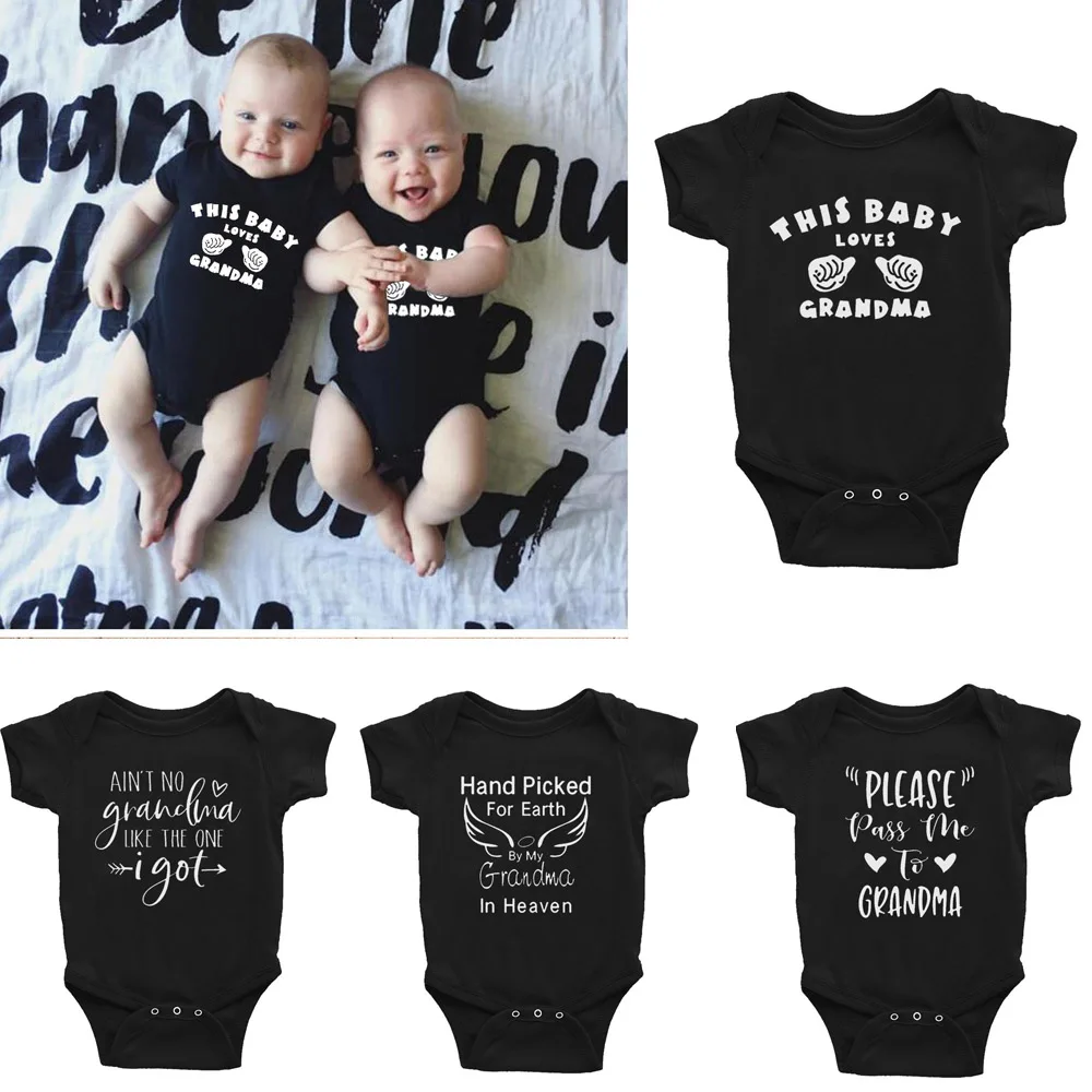 

THIS BABY LOVES GRANDMA Newborn Infant Baby Boys Girls Short Sleeve Letters Bodysuit Casual Romper Jumpsuit Kids Summer Clothes