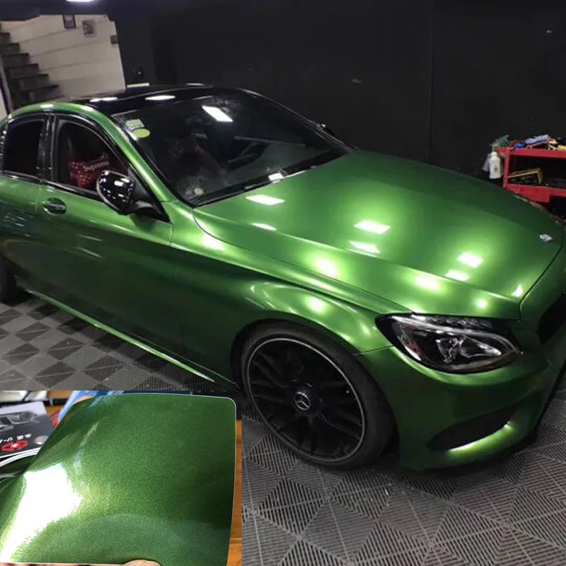 1.52X18M/Roll High quality Glossy Metal Mamba Green Vinyl Wrap Film Super Gloss Metal Mamba Green Vinyl Car Wrap Cover Sticker