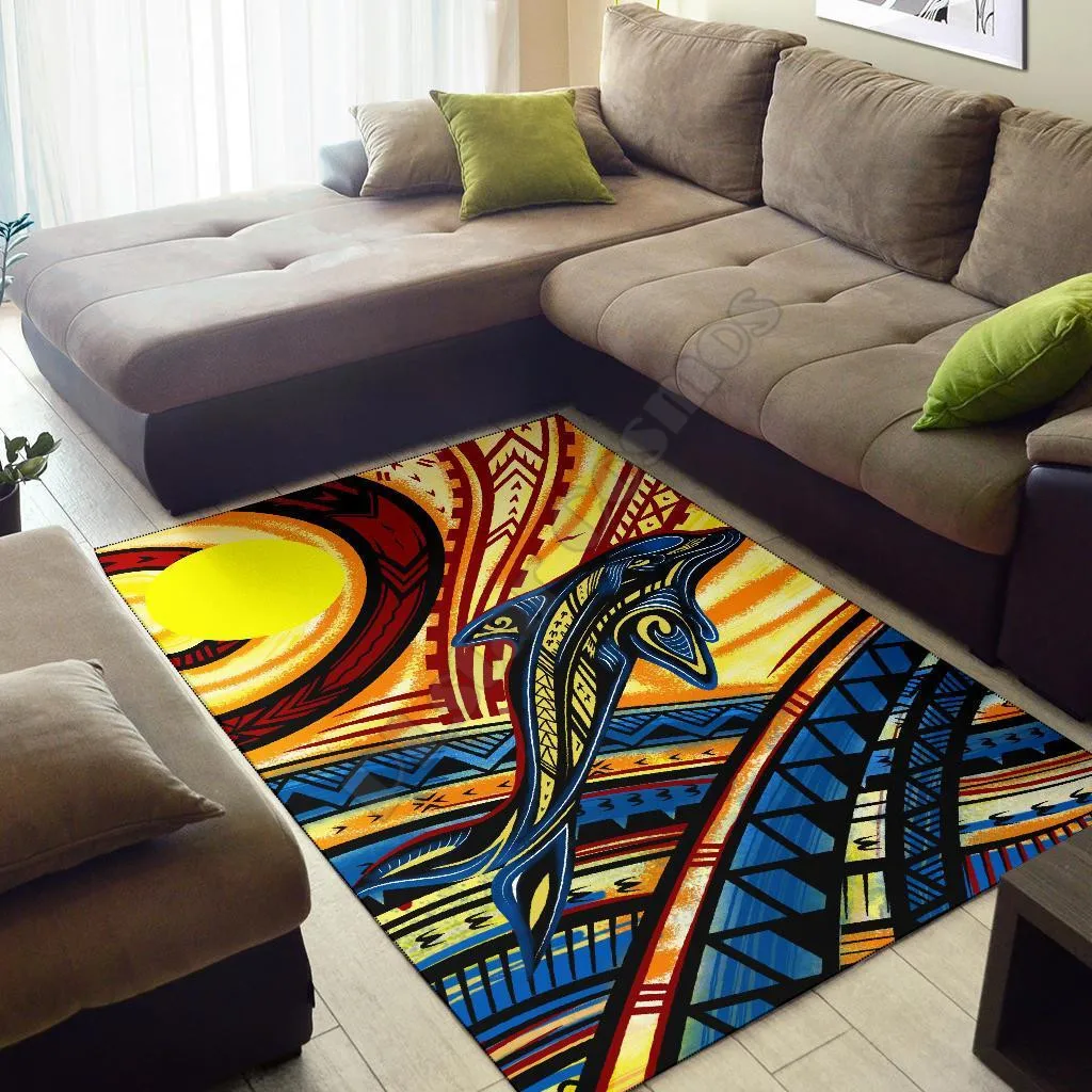 Palau Area Rug Dolphin Surfing Anti-slip Rug Carpet Home Decoration Living Flannel Bedroom Non-slip Floor Rug