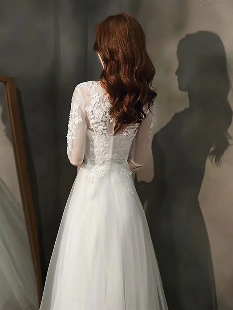 Robe De mariée en dentelle, col en v, demi-manches, tenue De soirée